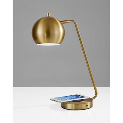 18" x 20.5" Emerson Adessocharge Desk Lamp Brass: Qi Wireless Charging, USB Port - Adesso