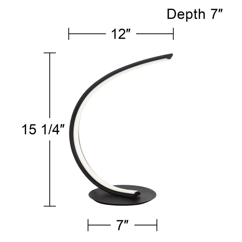 360 Lighting Curved Arc 15 1/4" High Small Modern Accent Table Lamp LED Black Metal Single White Shade Living Room Bedroom Bedside Nightstand House, 4 of 10