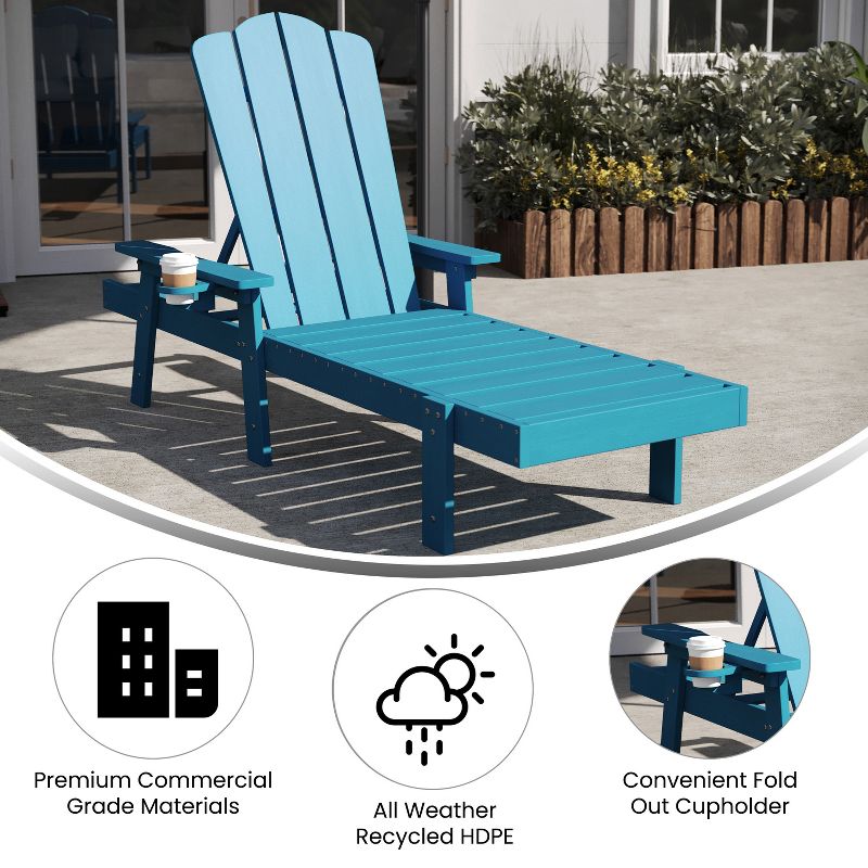 Flash Furniture Sonora Commercial Grade Adjustable Adirondack Lounger with Cupholder, All-Weather Indoor/Outdoor Recycled HDPE Lounge Chair, 3 of 10