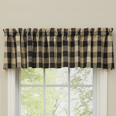 Black and Beige Plaid Rod Pocket Valance 14''L