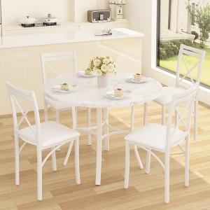 VECELO 5-Piece Dining Table Set for 4, Faux Marble Dinette with 4 Chairs for Kitchen, Small Space, Black/White - 1 of 4