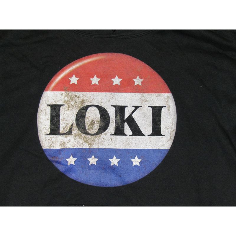 Red White And Blue Loki Button Men's Black Graphic Packaged Hoodie, 2 of 3