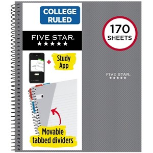 Five Star 170 Sheets College Ruled Notebook Feature Rich Gray: 3 Subject Spiral, 8.5x11", Bleed-Resistant, Perforated Pages - 1 of 4