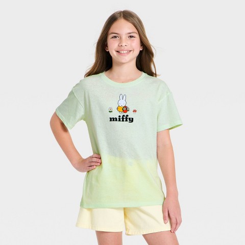 Miffy Girls' Miffy Bike Short Sleeve Front and Back Graphic T-Shirt - Mint Green M