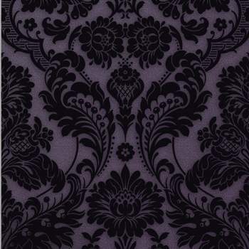 Gothic Damask Flock Plum Purple and Black Paste the Wall Wallpaper
