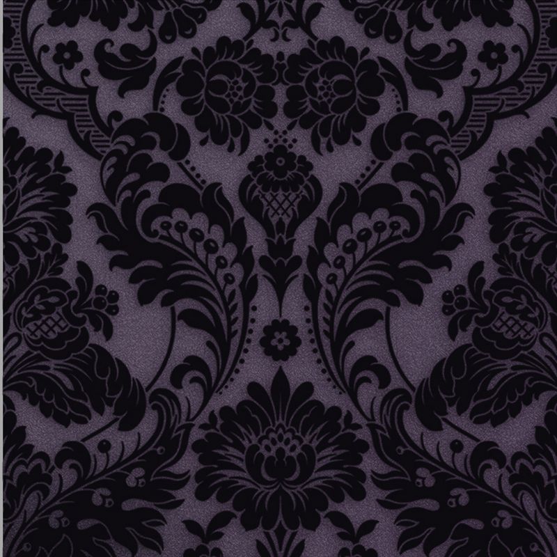 Gothic Damask Flock Plum Purple and Black Paste the Wall Wallpaper, 1 of 5