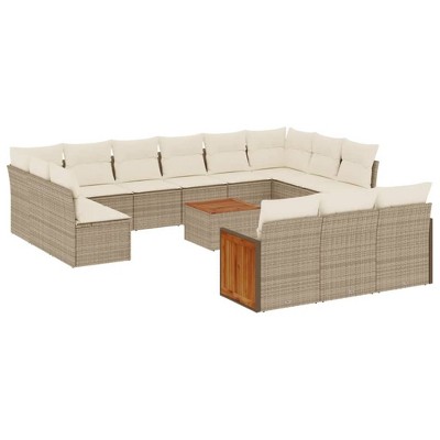 vidaXL 14 Piece Patio Sofa Set with Cushions Beige and Cream - With Table