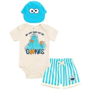 Sesame Street Baby Bodysuit, Shorts and Baseball Cap 3 Piece Outfit Set Newborn to Infant - 1 of 4