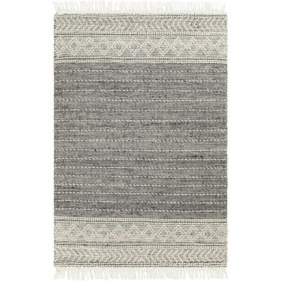 Hauteloom Charcoal Cream Arguvan Wool Blend Braided Tassel Area Rug