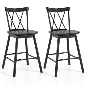 Tangkula Windsor Bar Stool Set of 2 24" Swivel Rubber Wood Dining Chairs Spacious Seat Black - 1 of 4