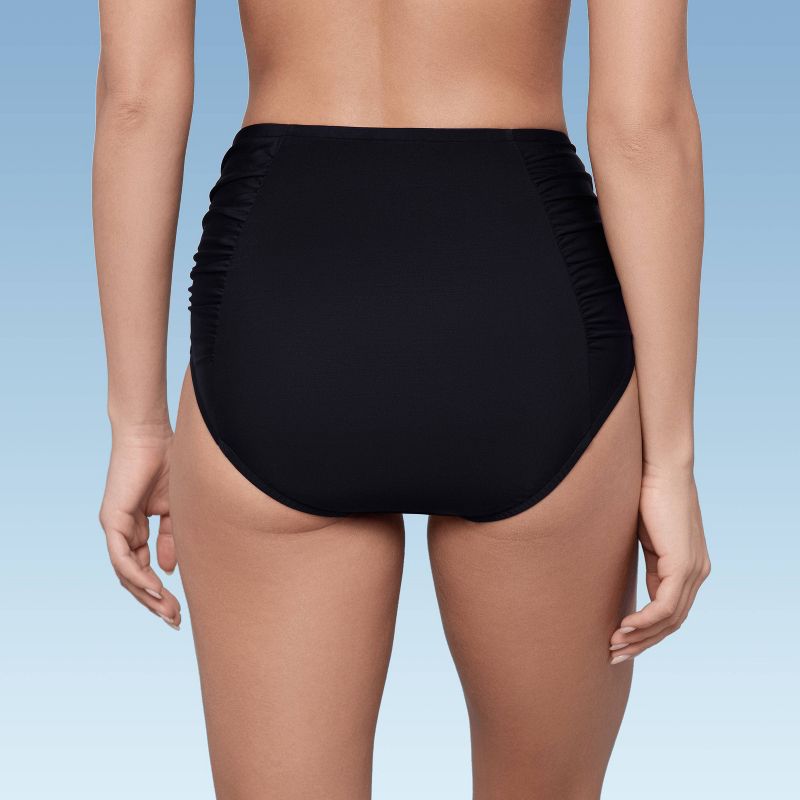 Women's UPF 50 Shirred Bikini Bottom - Aqua Green® Black, 3 of 9