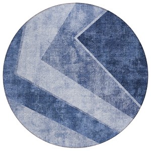 Navy Blue And Denim Blue Geometric Washable Indoor Outdoor Area Rug - 1 of 4