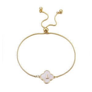 Adornia 14k Gold Plated Mother of Pearl Initial Clover Bolo Bracelet - 1 of 1