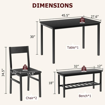Dining Table and Chairs Set of 4, Kitchen Table and 2 Chairs with Bench