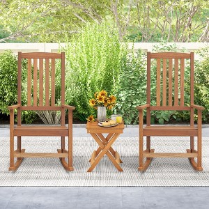 Costway Wood Folding Square Table & 2pcs Rocking Chair Set with Slatted Seat & Tabletop - 1 of 2
