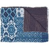 50" X 70" Blue And Pink Floral Cotton Quilted Kantha Throw Blanket with Embroidery - 4 of 4