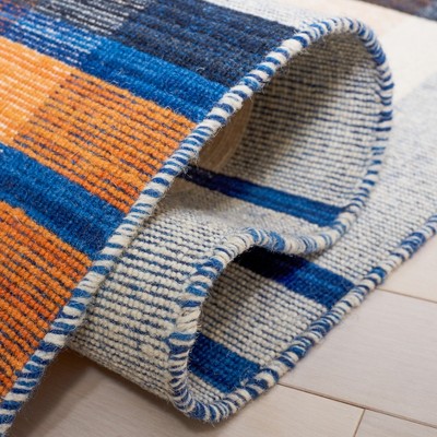 Blue and Orange Striped Wool Flatweave 6' x 9' Area Rug