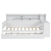 Bellemave Wooden Full Size Daybed with Storage Shelves, Multi-functional Bed with Twin Size Trundle Bed and Study Desk, Antique White - 3 of 4