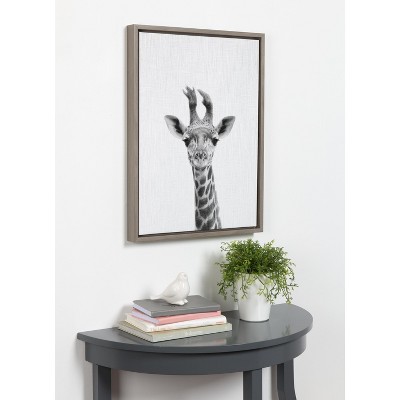Gray Baby Giraffe Framed Canvas Wall Art, 18x24