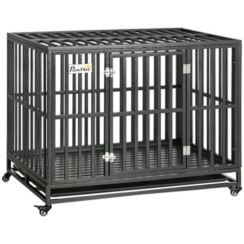 Pawhut Heavy Duty Dog Crate Metal Kennel And Cage Dog Playpen With Lockable  Wheels, Slide-out Tray And Anti-pinching Floor : Target