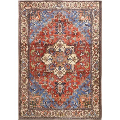 Percy Transitional Medallion Blue/Red/Ivory Area Rug