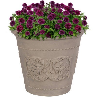Sunnydaze Arabella Polyresin Outdoor/Indoor Extra-Durable Double-Walled Fade-Resistant Flower Pot Planter - 20" Diameter - Beige