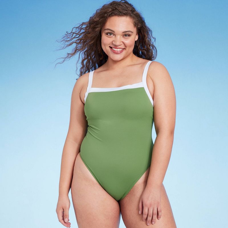 Women's Square Neck Wide Binding One Piece Swimsuit - Shade & Shore™ Olive Green, 5 of 7