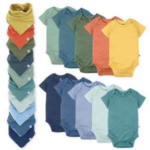 Honest Baby 20-Pack Organic Cotton Short Sleeve Bodysuit & Bandana Bib Burp Cloth Bundle - 1 of 4