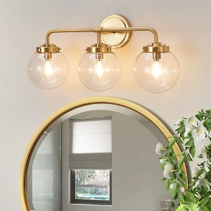 POWLIG 22.44-in 3-Light Gold Bathroom Light Fixtures Over Mirror Vanity Lighting with Clear Glass Globe Shades - 1 of 4
