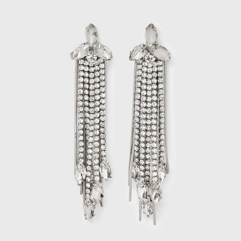 Mixed Chain and Stone Chain Earrings - Silver - image 1 of 2