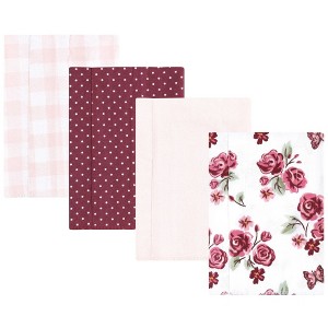 Hudson Baby Infant Girl Cotton Flannel Burp Cloths, Sweet Roses, One Size - 1 of 4