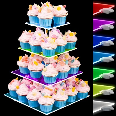 Hachikiko 4-Tier Cupcake Stand with LED Lights, 7-Color Changing Dessert Display Tower for Parties Weddings Events