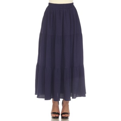 Women's Pleated Tiered Maxi Skirt Navy Medium -white Mark : Target