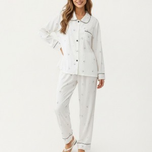 Anna-Kaci Lounge Women's 2-Piece Set Printed Button Front Pajama Top with Contrast Piping and Matching Relaxed Fit Lounge Pants - 1 of 4