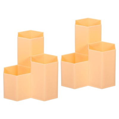 Unique Bargains Pencil Holder Plastic 3 Slots Hexagon Desk Organizer Pen  Cup for Office Desktop Home Pink