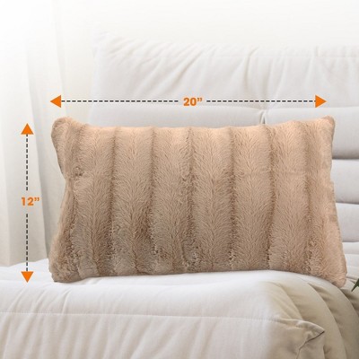 Cheer Collection Luxurious Faux Fur Throw Pillows Set of 2 - Sand (12" x 20")