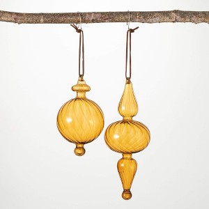 8"H and 5.25"H Sullivans Gold Finial Ornament - Set of 2  Gold Christmas Ornaments - 1 of 2