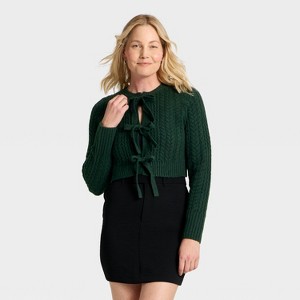 Women's Long Sleeve Bow Cardigan Sweater - A New Day™ - 1 of 3