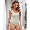 Women Summer Bodysuit Tummy Control Ruffle Sleeve Square Neck Jumpsuits Pleated Elastic Casual Summer Tops - 2 of 4