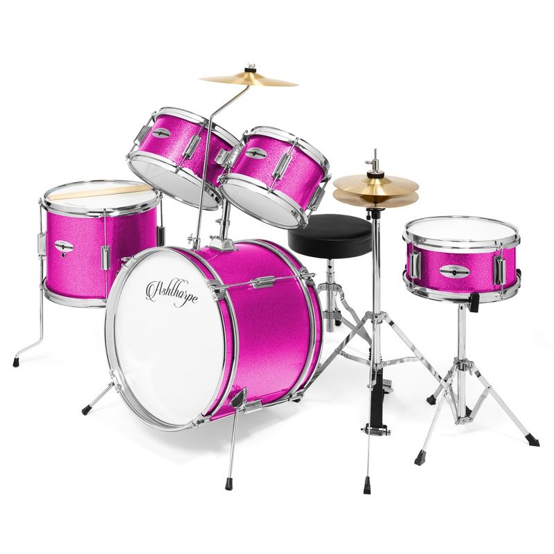 Ashthorpe 5-Piece Complete Junior Drum Set with Brass Cymbals - Advanced Beginner Drum Kit, 1 of 8