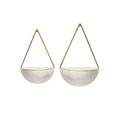 Set Of 2 Round Metal Wall Planters White Stratton Home Decor