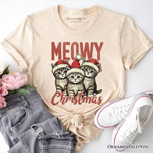 Cute Meowy Christmas T-Shirt, Baby Cat In Santa Hat Holiday Tee| OrnamentallyYou - 1 of 4