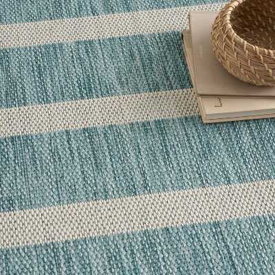 Aqua Ivory 8' x 10' Striped Synthetic Flatweave Rug