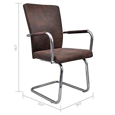 Brown Faux Suede Leather Cantilever Dining Chairs, Set of 2
