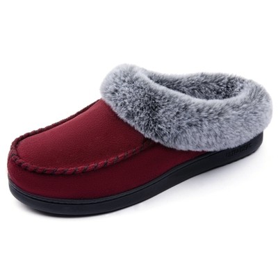 RockDove Women's Faux Fur Collar Moc Toe Slide Slipper