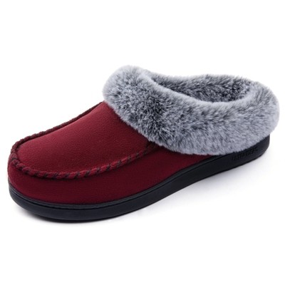 Women's Faux Fur Collar Moc Toe Clog Slipper, Size 7-8 Us Women, Wine ...