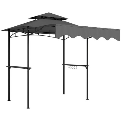 Outsunny 8' x 5' Grill Gazebo, Double Tiered Outdoor BBQ Gazebo with Side Awning, 2 Side Shelves and 6 Hooks for Patio, Deck, Yard