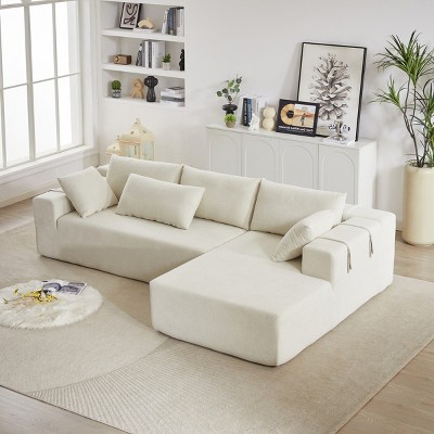 108" Chenille Modular Sectional Sofa,Upholstered L-Shape Sofa with 6 Pillows,Free Combination for Home Living Room-Baofuwish