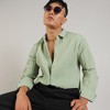 Campus Sutra Men Men's Pistachio Green Self-Design Striped Shirt - 2 of 3