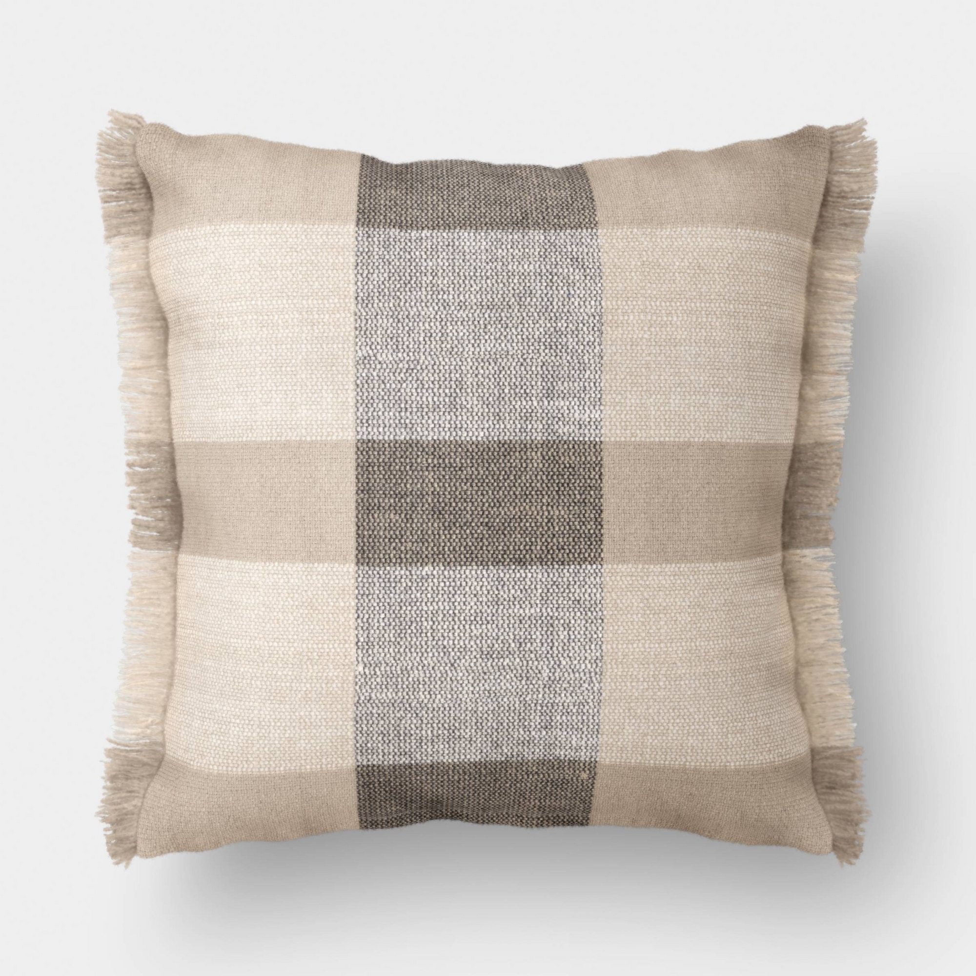 Square Woven Throw Pillow with Fringe Khaki/Black - Threshold™